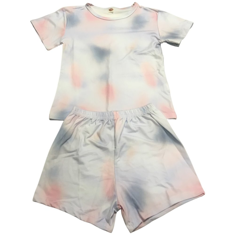 Tutu Tie Dye Pajamas Set for Girls Short Sleeve Sleepwear